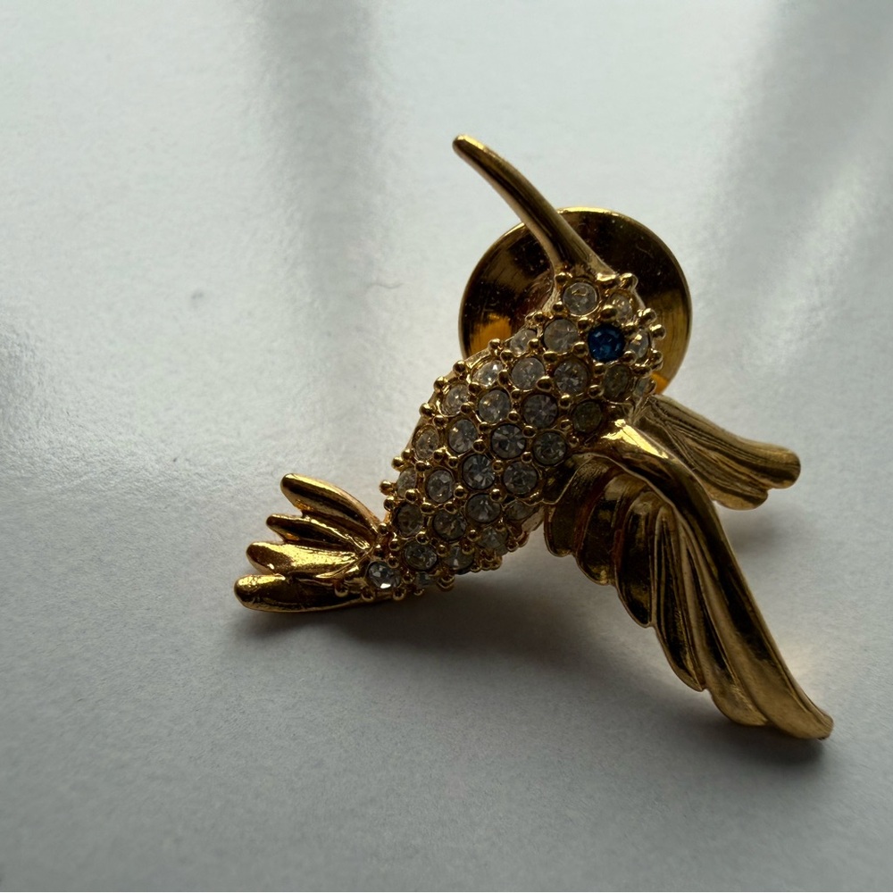 Gold Bird Brooch with Crystal Rhinestones